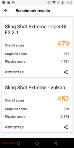 UBOT King Kong 3の3DMarkスコアはOpenGL ES 3.1が479点、Vulkanが452点